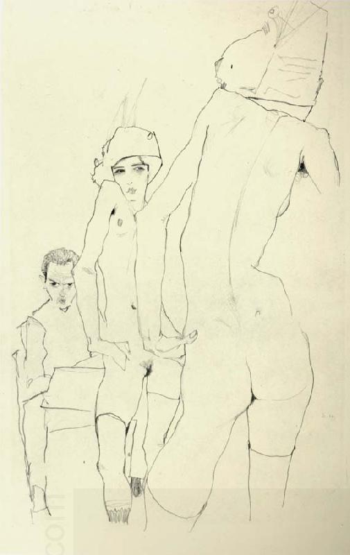 Egon Schiele Schiele Drawing a Nude Model before a Mirror